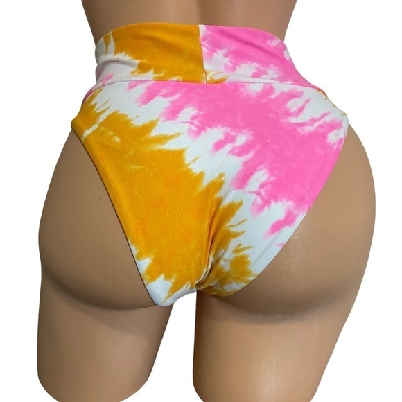 NWT AERIE HIGH RISE SWIM Bikini BOTTOMS WHITE PINK ORANGE Women's XS Tie Dye New - Picture 5 of 7